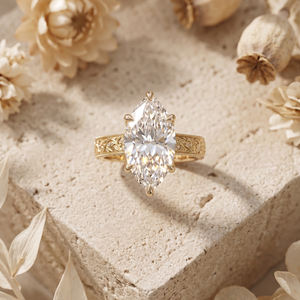 Bague de Fiançailles Personnalisée en Or 14 carats avec Diamant Taillé Marquise de 2,50 carats, Style Vintage Gravé, Bague de Promesse, Bague Tendance - Product Image 4