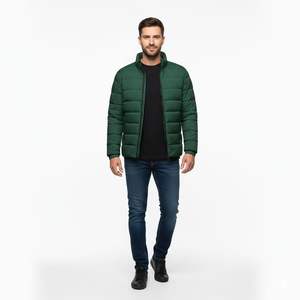 Veste matelassée à séchage rapide pour homme, en polyester, rembourrage en coton, motif uni, style décontracté d'hiver, fermeture éclair, col roulé - Product Image 1