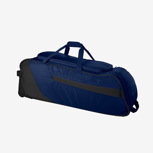 Navy Blue Nylon Sports <b>Duffle</b> <b>Bag</b> <b>with</b> <b>Wheels</b> Multiple Compartments Water Resistant Travel Gym Weekend Luggage 36-56L Capacity - Product Image 1