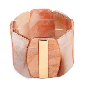 Handmade Resin Bead <b>Stretch</b> Wide <b>Bracelet</b> with Brass Inlay | Boho Style Chunky Fashion Cuff Jewelry for Women - Product Image 1