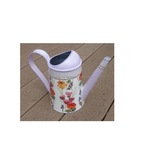 Decorative galvanized water can with enamel art <b>featuring</b> birds butterflies and flowers for countryside <b>garden</b> decoration - Product Image 3