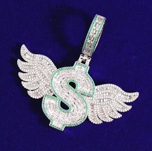 Collar de Plata de Ley con Baño de Rodio, Colgante de Ala con Símbolo de Dólar y Perla de Agua Dulce, Estilo Hip Hop, Lujoso y Brillante, Unisex - Product Image 2