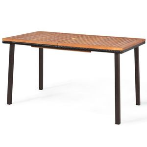 55 Inch Acacia Dining <b>Table</b> with Umbrella Hole for Patio Use - Product Image 1