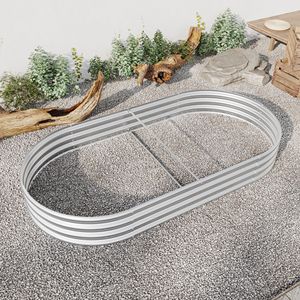 Jardinière d'extérieur surélevée en métal ovale argenté de grande taille pour fleurs légumes plantes - Product Image 4