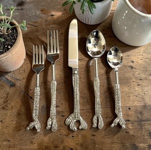 Juego de cubiertos de lujo con mango de asta plateada, de acero inoxidable, estilo rústico con diseño de ramas, de 5 piezas, para bodas - Product Image 4