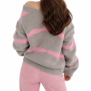 Cardigan pull en maille pour femme, col en V, imprimé sur l'avant, coupe ample, boutonné, chaud, tendance, décontracté, en coton et acrylique, style urbain - Product Image 3