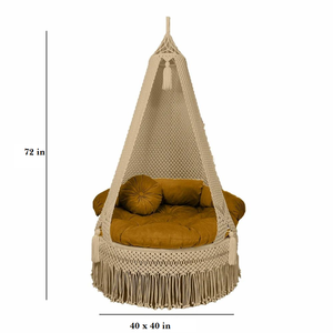 Beige Macramé Hammock <b>Swing</b> Handwoven Hanging Bed Tassel Decorative Lounge Chair <b>for</b> Indoor Patio Outdoor <b>Swing</b> Jhula (72"X33") - Product Image 5