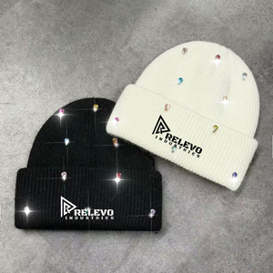 Nuevos Gorros de Punto Personalizados con Diamantes de Imitación y Cristales Brillantes, Gorros de Calle con Borde Reforzado, Unisex, 100% Poliéster de Alta Calidad - Product Image 2