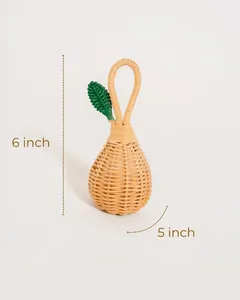 Hochet en rotin tressé à la main pour enfants, forme pêche, en osier naturel, avec poignée en boucle, accessoire classique pour jeu d'imitation en crèche - Product Image 5