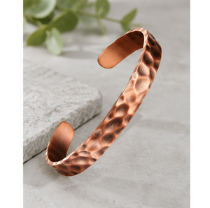 High Quality Pure Copper Hammered Flat Cuff Bracelet Antique Copper Open Bangle Wholesale - Product Image 1