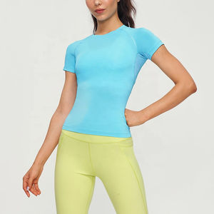 T-shirt en toile à col rond côtelé pour femme, coupe ajustée, haute qualité, design de logo personnalisé, manches courtes, séchage rapide - Product Image 4