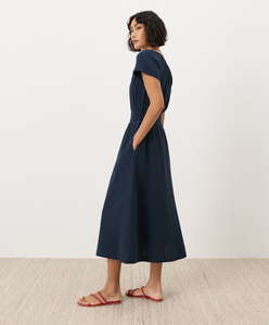 Cotton V-Neck Flutter Sleeve Boho Midi <b>Dress</b> Summer Cotton Midi Solid Color Breathable Midi <b>Dress</b> With Smocked <b>Elastic</b> Waistband - Product Image 1