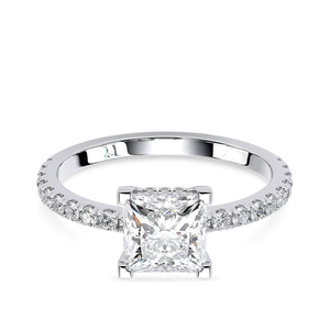 Bague de fiançailles en or jaune 10K plaqué rhodium avec diamant de laboratoire taille princesse 1,5 carat, pavé, solitaire, luxe, pour mariage - Product Image 1