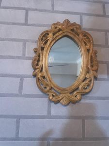 Miroir mural décoratif ovale en bois poli fait à la main pour salon, chambre à coucher, entrée - Product Image 3