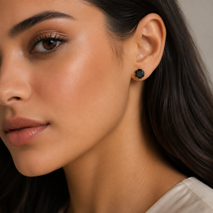 18ct Rose Gold <b>Black</b> Onyx Oval <b>Stud</b> <b>Earrings</b> High Polish Classic Solitaire Party Wedding Gift Jewelry for Women Girls - Product Image 1