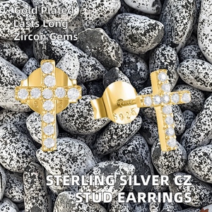 Pendientes de Plata de Ley 925 con Circonitas Pequeñas en Forma de Cruz, Diseño Moderno, con Cierre de Rosca, Chapados en Oro, Joyería Fina para Mujer y Hombre - Product Image 3