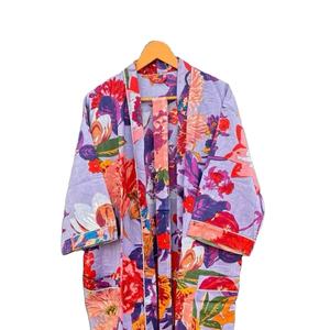 ชุดคลุมกิโมโนผ้าฝ้าย, ชุดคลุมเพื่อนเจ้าสาวลายบล็อกพิมพ์, ชุดนอนฤดูร้อน, ไซส์เดียว - Product Image 1