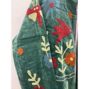 Hand Embroidered <b>Velvet</b> Jacket <b>Women</b> Mandarin Collar Full Sleeve Autumn Floral Pattern open Closure Bohemian Style <b>Coat</b> - Product Image 5