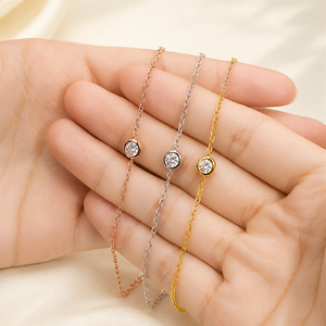 1.00 Carat Round Lab Grown Diamond Floating Bezel Solitaire Chain Bracelet 14K/18K <b>Solid</b> <b>Gold</b> Women's Gift & Party Bracelet - Product Image 4