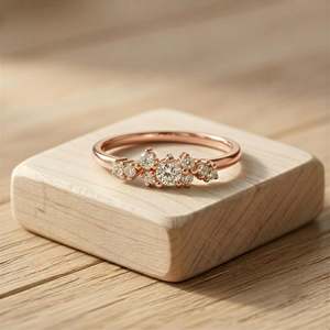100% Solid Gold Cluster <b>Ring</b> Round Lab Grown Diamond Vintage <b>Stacking</b> <b>Ring</b> Prong Setting Band for Women Wedding & Party Jewelry - Product Image 5