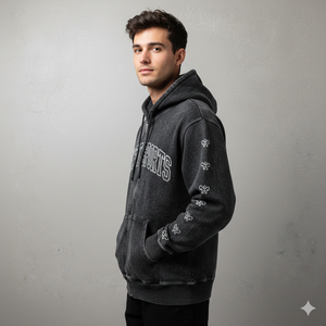 Wholesale Popular Design Newly Arrived <b>Black</b> Zipper Hoodie Rhinestone Zip up Jacket Acid Wash Men <b>Fleece</b> Streetwear Hoodie - Product Image 5