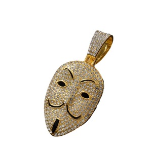 Nouveau Collier Pendentif Masque Entièrement Sertie de Diamants Style Européen et Américain, Plaqué Or, Tendance Hip Hop Urbaine - Product Image 5