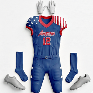 American Flag Printed Football Uniform Premium Quality Moisture Wicking V Shaped Neck Jersey with Protective Pads at Wholesale - Product Image 6