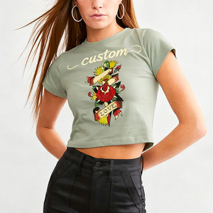 Camiseta de Cuello Redondo con Bordado 3D de Estilo Americano, Camiseta de Verano para Mujer, de Algodón Puro, de Manga Corta, Estilo Hot Girl - Product Image 3