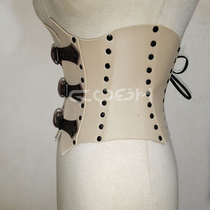 Corset sous-poitrine en cuir beige avec armatures en acier, boucle avant réglable et clous noirs – Vente en gros - Product Image 4