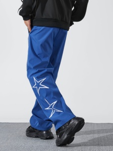 Pantalon de jogging décontracté pour homme, bleu, brodé d'étoiles, taille élastique, respirant, en polyester mi-lourd - Product Image 2