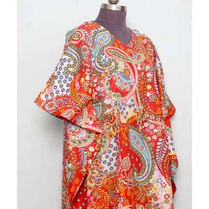Nouvelle arrivée : Robe kaftan en coton pour femmes grandes tailles, style vintage, imprimé paisley, manches courtes et légères, tenue de plage, coupe ample pour l'été - Product Image 4
