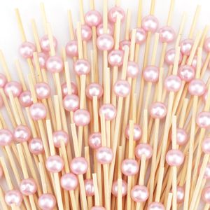 1000 Pezzi Spiedini per Cocktail in Bambù Naturale Rosa, Stuzzicadenti per Antipasti con Decorazioni a Perla - Product Image 1