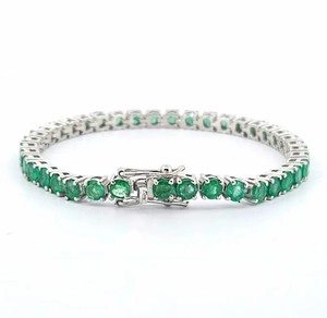 Pulsera de Esmeraldas Naturales, Plata de Ley, Chapada en Oro Blanco, Joyería de Lujo Unisex, Regalo de Aniversario de Bodas para Mujer - Product Image 1