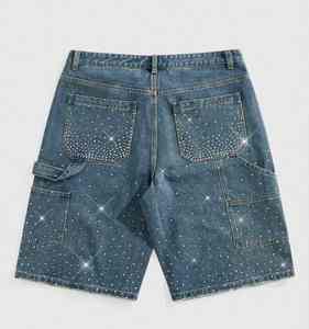 Shorts en jean vintage personnalisés pour homme – Été, décontracté, taille mi-haute, respirant, séchage rapide, 100 % coton, bords bruts, fermeture éclair et décoration strass - Product Image 2