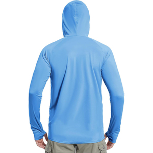 Nouveauté : Chemise de pêche à manches longues pour homme avec capuche, protection solaire UPF 50, anti-UV, séchage rapide, avec masque facial, bleu - Product Image 3