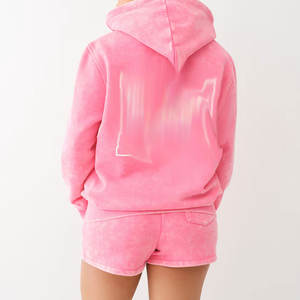 Fabricante de Conjuntos Deportivos Personalizados, Conjunto de Sudadera con Capucha y Pantalones Cortos de Dos Piezas con Parche Bordado Lavado al Ácido, Conjuntos Deportivos Vintage para Mujer de Alta Calidad - Product Image 4