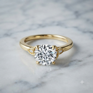 เครื่องประดับชั้นดี แหวนหมั้นเพชรโมอิสซาไนต์ทรงกลม ทองคำแท้ 14K ดีไซน์ดอกไม้แบบฝังเพชร แหวนผู้หญิง - Product Image 3
