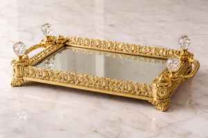 Plateau de service rond en argent plaqué luxe avec poignées, style vintage, plateau de service à thé décoratif en métal argenté - Product Image 4