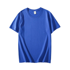 Camiseta de Manga Corta para Hombre, Cuello Redondo, Corte Regular, Color Sólido, Informal, de Algodón, Tejido de Punto, Azul - Product Image 1