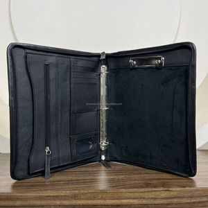 Classeur de portefeuille en cuir usiné à la main A4 personnalisé en gros Porte-documents en cuir de vachette véritable avec fermeture éclair - Product Image 6