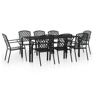 Set da pranzo all'aperto in acciaio nero 9 pezzi di mobili da giardino durevoli per un intrattenimento confortevole - Product Image 1