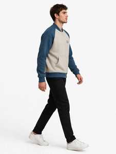 เสื้อแจ็คเก็ตวินเทจแบบมีฮู้ด แบรนด์ Oneten Apparel รุ่น Unisex สีเบจ-น้ำเงิน แต่งลายปักการ์ตูน แขนเสื้อแบบแร็กแลน ซิปหน้า เหมาะสำหรับฤดูใบไม้ร่วง - Product Image 2