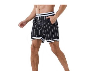 Shorts de bain décontractés pour hommes en toile, taille mi-haute, avec logo personnalisé, ourlet inférieur, écologiques, séchage rapide, respirants, fermeture à cordon de serrage, vente en gros - Product Image 3
