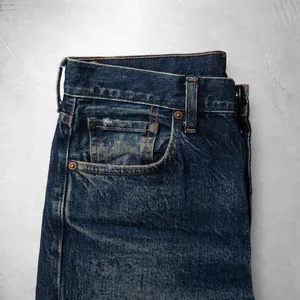 Jeans slim fit pour homme, couleur foncée |   Jeans en denim bleu foncé sans marque |   Coupe ajustée décontractée - Product Image 3