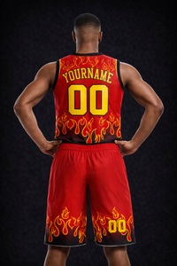 Uniforme de basket-ball de qualité supérieure pour hommes, design personnalisé rouge feu, uniforme de sport personnalisé pour le basket-ball - Product Image 4