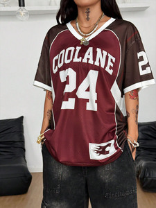 Camiseta de Fútbol Americano Personalizada al por Mayor para Mujer, Camiseta con Número Estampado, Top de Moda Casual, Camiseta Retro de Fútbol - Product Image 4