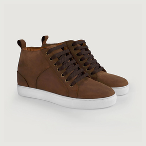 Wholesale High <b>Top</b> Pull-Up Brown Genuine Leather Men's Sneakers Stylish Casual Fashion with round Feature High Quality OEM Brand - Product Image 1
