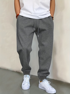 Men's Solid Color Cotton Joggers Plus Size Loose Fit Drawstring Waist Casual Sweatpants Autumn Wear Gray Black Heavyweight GSM - Product Image 3