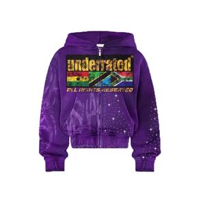 เสื้อฮู้ดซิปพิมพ์ลายเพชรคุณภาพสูง ดีไซน์ใหม่ ผู้ชาย ผ้าฝ้าย 100% สั่งทำพิเศษ ทรงปกติ สไตล์ดิสเทรส - Product Image 4