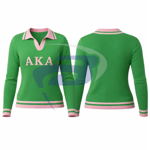 อัลฟ่า |   คาปา |   เสื้อสเวตเตอร์ถักสีเขียวลำลองสำหรับผู้หญิงของอัลฟ่า ซอร์โรริตี้ พร้อมลายพิมพ์ตัวอักษร AKA เสื้อสเวตเตอร์ตัวอักษรพิมพ์ลาย สามารถปรับแต่งโลโก้ได้ - Product Image 3